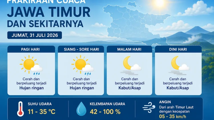 BMKG: Cuaca Jawa Timur Didominasi Cerah, Hujan Ringan Masih Berpotensi Terjadi