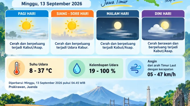 BMKG: Cuaca Jawa Timur 13 September Cerah, BMKG Ingatkan Potensi Angin Kencang