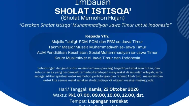 Laksanakan SE Gubernur, Besok Muhammadiyah Jatim Serukan Salat Istisqa ...