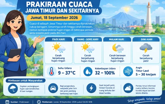 BMKG Juanda: Cuaca Jawa Timur Cerah Berawan hingga Berpotensi Hujan Ringan