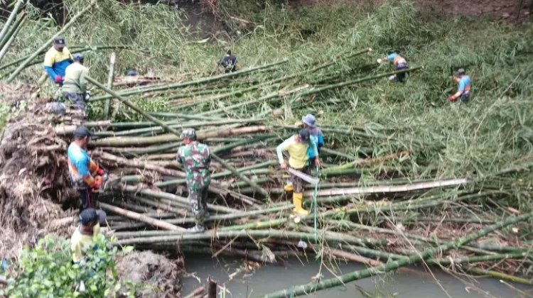 Cegah Banjir, Koramil Trucuk Klaten Bersihkan Rumpun Bambu Roboh