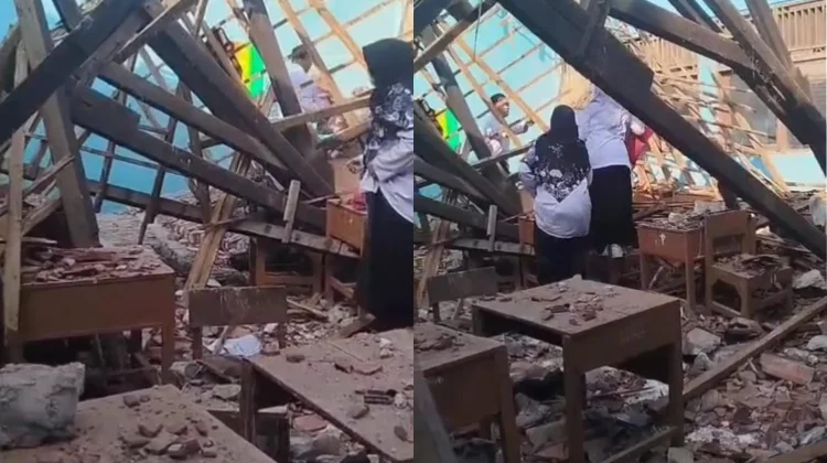 Atap Ruang Kelas MTs Bulu Sragen Roboh, 8 Orang Dilarikan ke RSUD