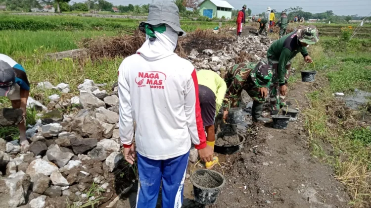Babinsa Koramil Kebonarum Bantu Bangun Parit Sawah di Gondang