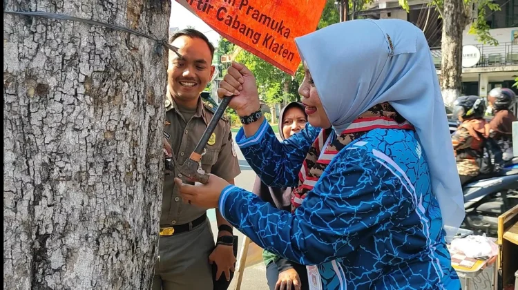 Jelang Estafet Tunas Kelapa, Kwarcab Klaten Aksi Peduli Lingkungan Cabut Paku