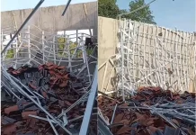 Atap Bangunan SMA Unggulan Mondokan Roboh, 7 Pekerja Tertimpa