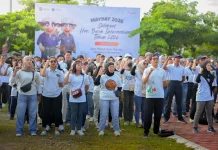 Ribuan Buruh Ikuti Apel dan Senam Bersama di Alun-alun Kidul Boyolal