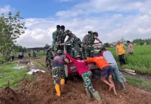 Lumpur Bukan Penghalang, Potret Nyata Sinergitas Satgas TMMD dan Warga di Desa Puro