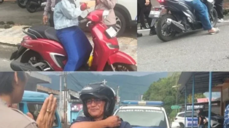 Senyum dan Sapaan Hangat Polwan Bagi Takjil  di Tahuna