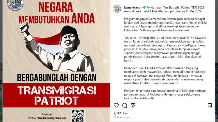 Kementrans Resmi Buka Pendaftaran Tim Ekspedisi Patriot 2026