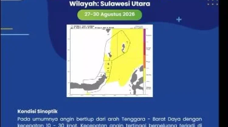 Peringatan Gelombang Tinggi di Perairan Sangihe, 27 hingga 30 Agustus 2026