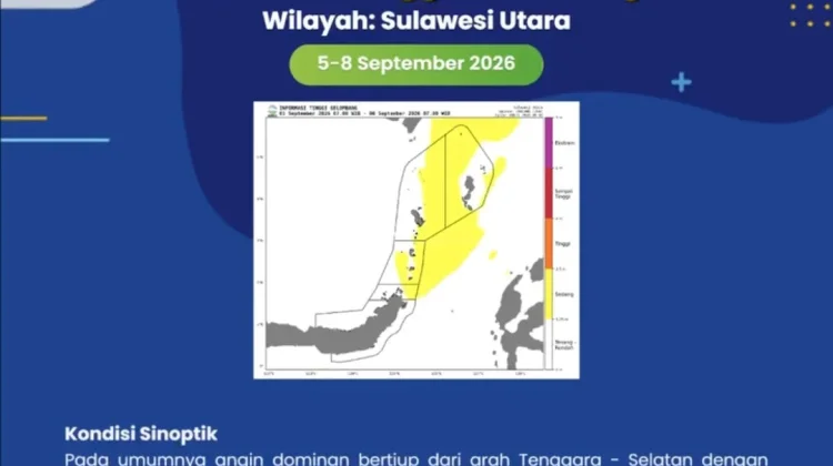 Peringatan Dini Gelombang Tinggi Perairan Sangihe 5 hingga 8 September 2026
