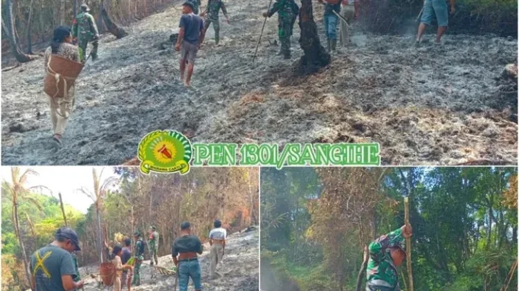 Babinsa Kodim 1301/Sangihe Pantau Pasca Kebakaran Lahan di Kaluwatu