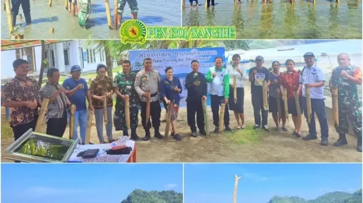 Kodim 1301/Sangihe Bersama Masyarakat Tanam Mangrove di Palareng