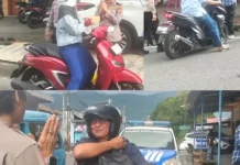 Senyum dan Sapaan Hangat Polwan Bagi Takjil  di Tahuna