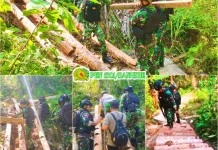 Pamputer Kodim 1301/Sangihe Bangun Jembatan di Marore yang Putus karena Gempa