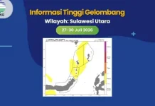 Peringatan Gelombang Tinggi di Perairan Sangihe, 27 hingga 30 Juli 2026
