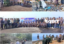 HUT ke-81 TNI AL, TNI-Polri dan Warga Bersihkan Pantai Bungalawang