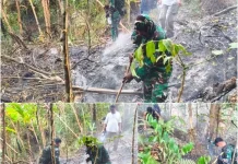 Tim Gabungan TNI dan Relawan Pantau Titik Api Gunung Awu