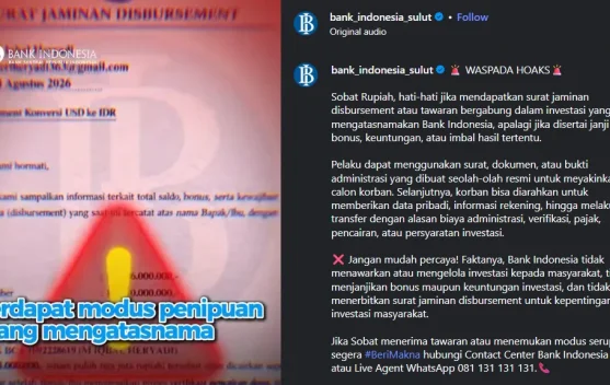 Waspada Penipuan Berkedok Surat Jaminan Disbursement Mengatasnamakan BI