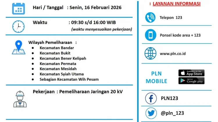 Pemeliharaan Jaringan, PLN Padamkan Listrik Hari Ini
