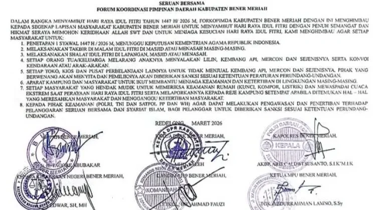 Sambut Idul Fitri 1447 H, Forkopimda Bener Meriah Terbitkan Seruan Bersama