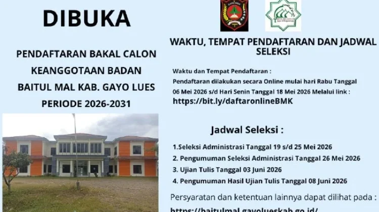 Persyaratan Pendaftaran Calon Anggota Baitul Mal Gayo Lues