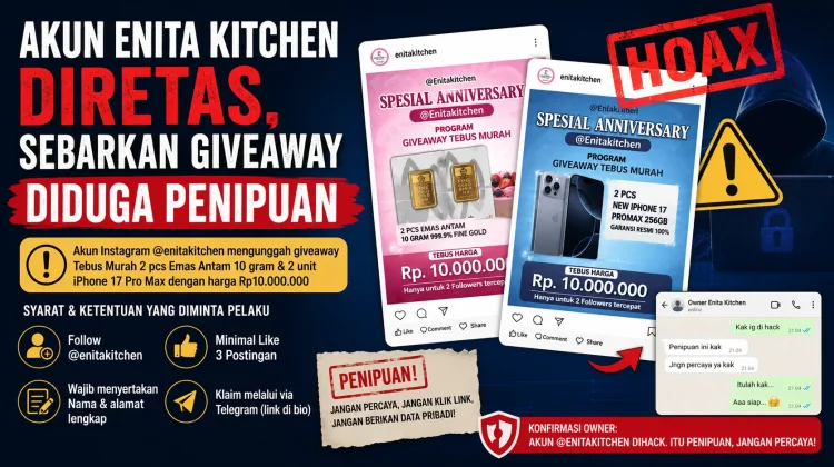 Akun Enita Kitchen Diretas, Sebarkan Giveaway Diduga Penipuan