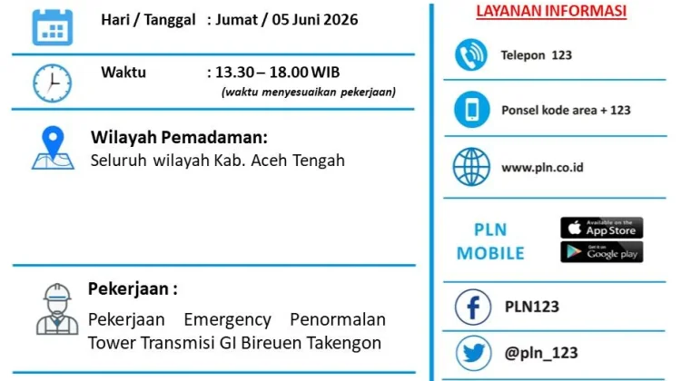 PLN Lakukan Pemadaman Listrik sementara di Seluruh Wilayah Aceh Tengah