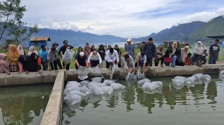 Wabup Muchsin Tabur 10 Ribu Benih Nila di Kolam IPAL