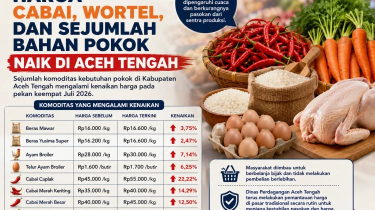 Harga Cabai, Wortel, dan Sejumlah Bahan Pokok Naik di Aceh Tengah
