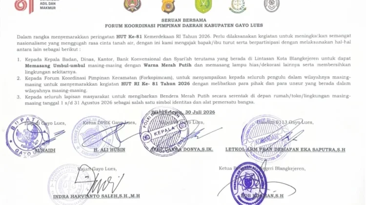 Forkopimda Gayo Lues Ajak Masyarakat Semarakkan HUT Ke-81 RI