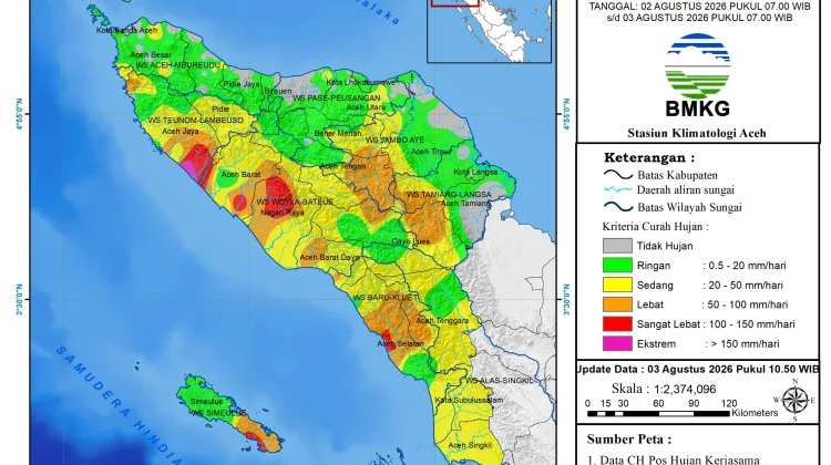 Hujan Lebat Guyur Wilayah tengah Aceh, BMKG Imbau Warga Tingkatkan Kewaspadaan