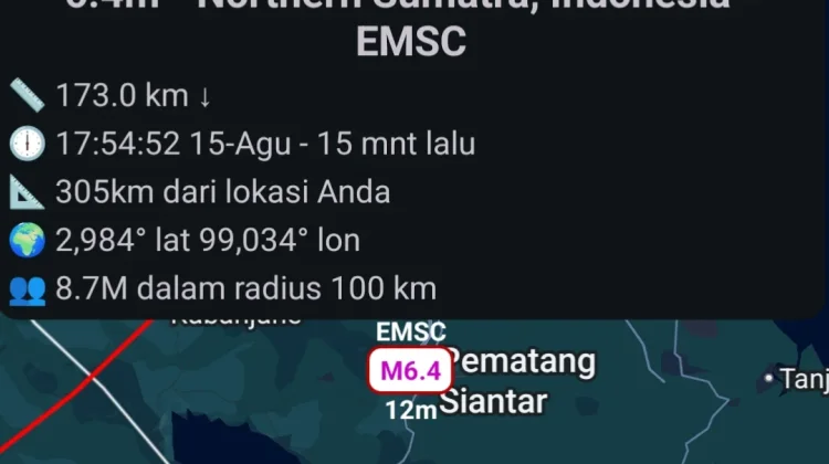 Gempa M 6,4 di Simalungun Terasa di Sejumlah Wilayah Aceh