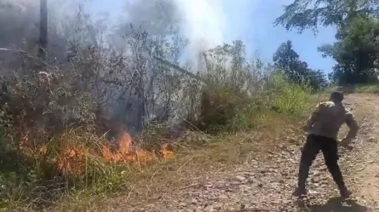 Polsek Bukit dan Warga Padamkan Kebakaran Lahan di Tingkem Bersatu