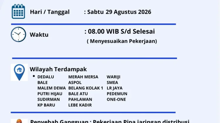 PDAM Tirta Tawar Informasikan Gangguan Pelayanan Air Bersih
