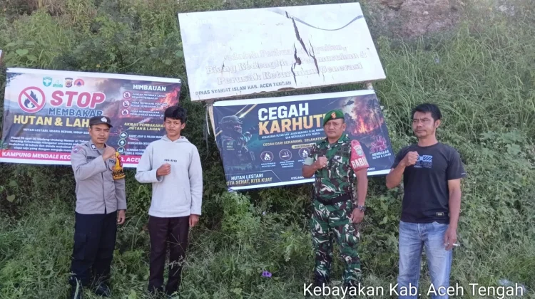 Polisi dan TNI di Aceh Tengah Pasang Spanduk Himbauan Cegah Karhutla