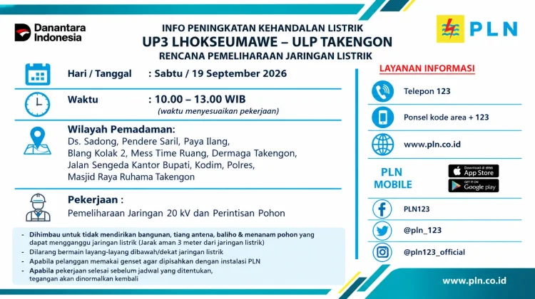 PLN Takengon Hentikan Sementara Aliran Listrik di Sejumlah Wilayah