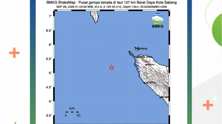 Gempa Magnitudo 4,5 Terjadi di Laut Barat Daya Kota Sabang