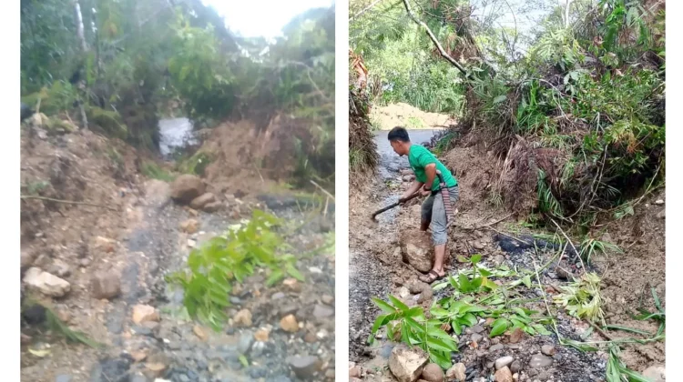 Longsor Tutup Jalan Utama Desa Agusen Gayo Lues