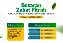 Aceh Tengah Tetapkan Besaran Zakat Fitrah 2026