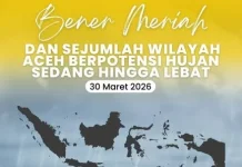 Bener Meriah Berpotensi Diguyur Hujan Sedang hingga Lebat, Warga Diminta Waspada