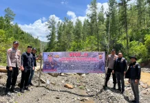 Satreskrim Aceh Tengah Pasang Spanduk Larangan PETI di Linge