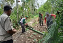 Warga dan Babinsa Gotong-Royong Bersihkan Jalan Perkebunan