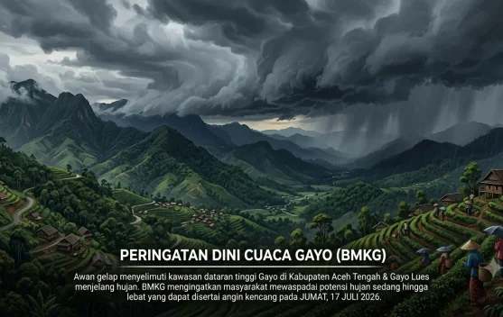 BMKG Ingatkan Hujan Lebat di Aceh Tengah dan Gayo Lues