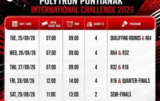 Jadwal Polytron Pontianak International Challenge Berlangsung 25–30 Agustus