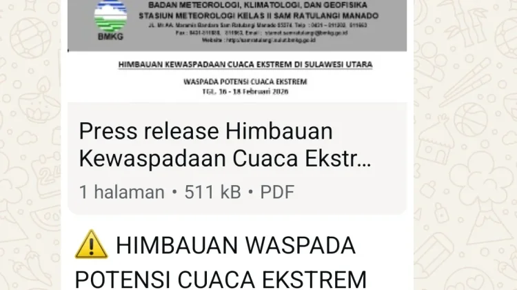 BMKG Ingatkan Potensi Cuaca Ekstrem di Sulawesi Utara