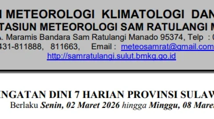 BMKG Imbau Warga Sulut Waspadai Hujan Lebat