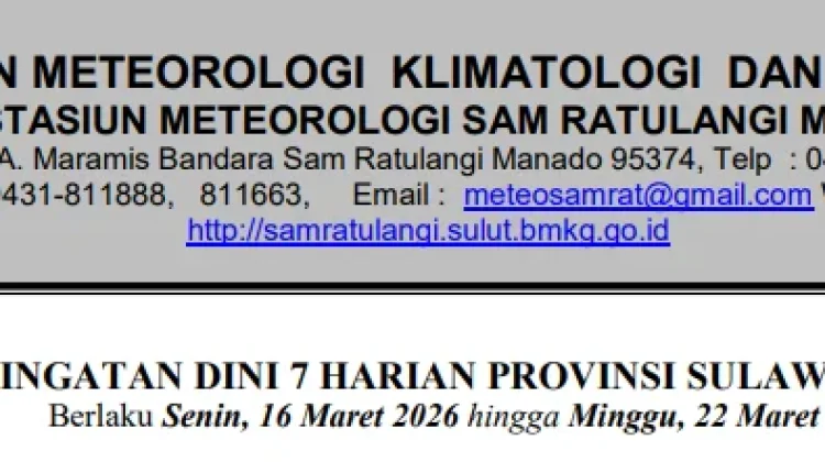 BMKG Keluarkan Peringatan Dini Cuaca Sulut Sepekan