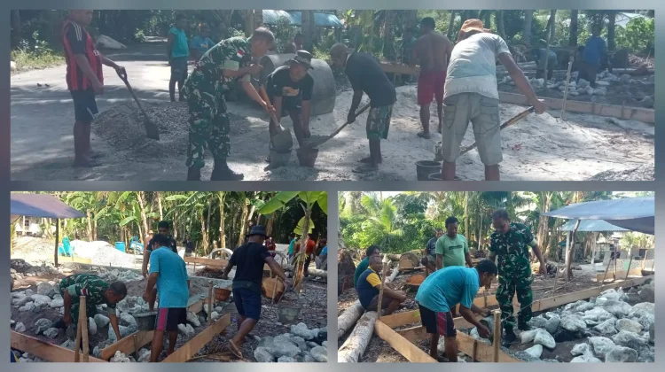 Babinsa Miangas Bantu Warga Bangun Pondasi Rumah Tinggal