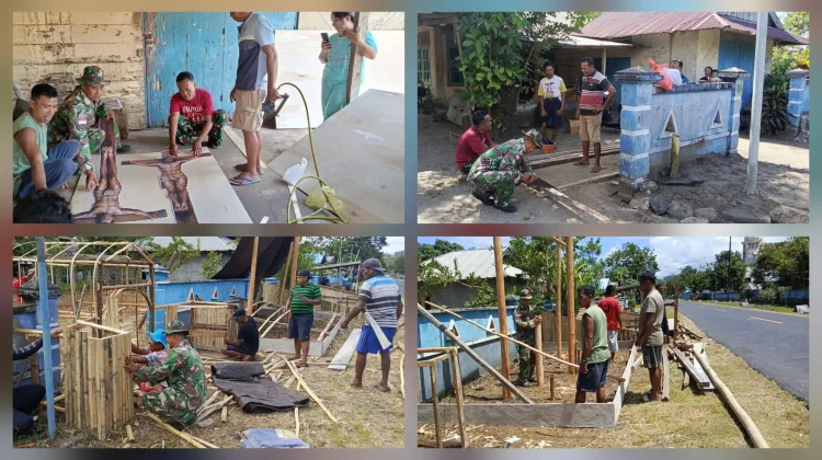 Babinsa Rae Bersama Jemaat Gotong Royong Buat Ornamen Paskah